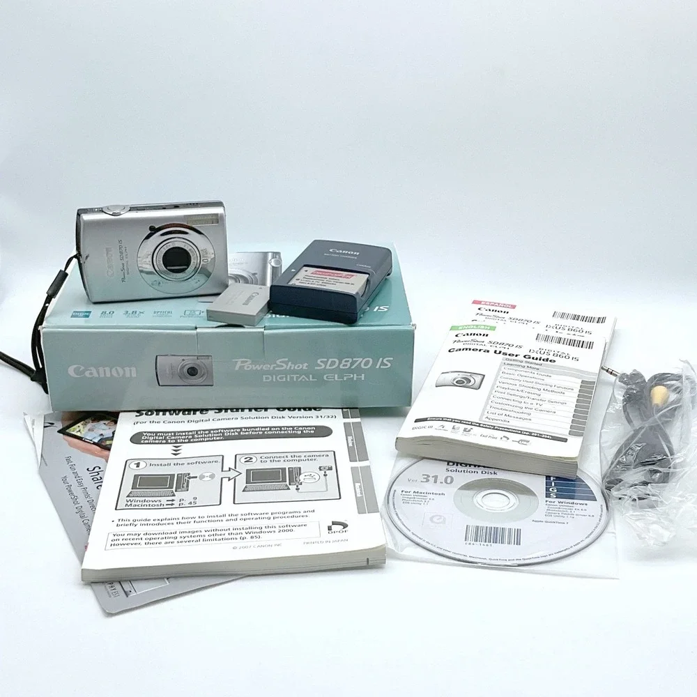 Canon PowerShot SD870 IS Digital ELPH Silver 8.0MP Bundle ⚫️ DOT on Screen ⚫️